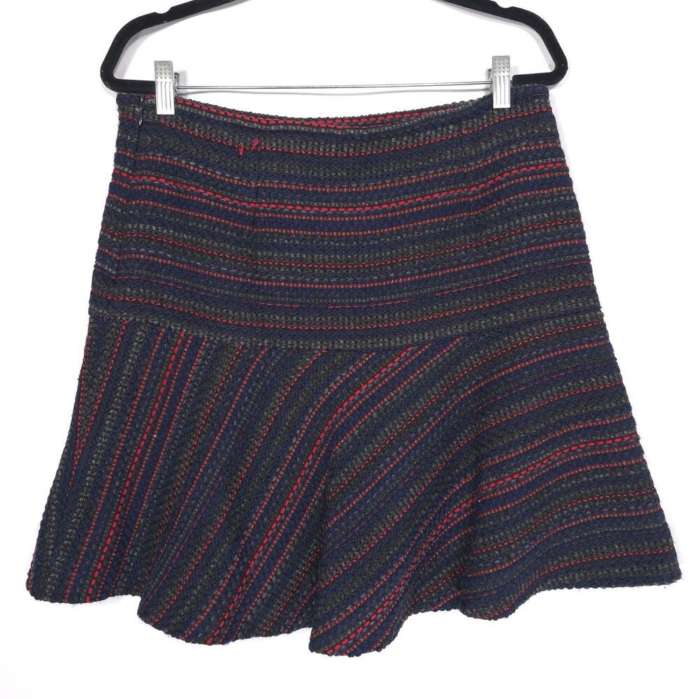 CAROLL PARIS Women’s Skirt 40 US 8 WOOL Blend Flounce‎ Hem Mini Navy Red FRANCE